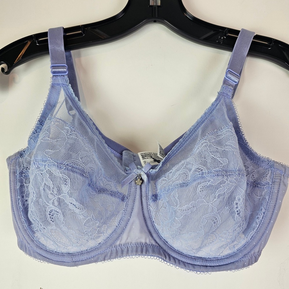 Wacoal Retro Chic Full Figure Underwire Lace Bra Periwinkle Blue 855186 36C
